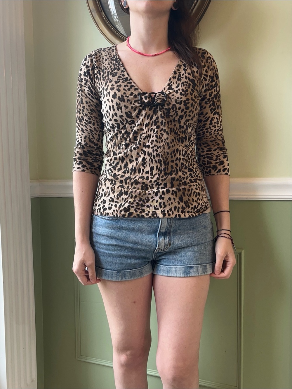 August Silk Y2K leopard print 3/4 sleeve top